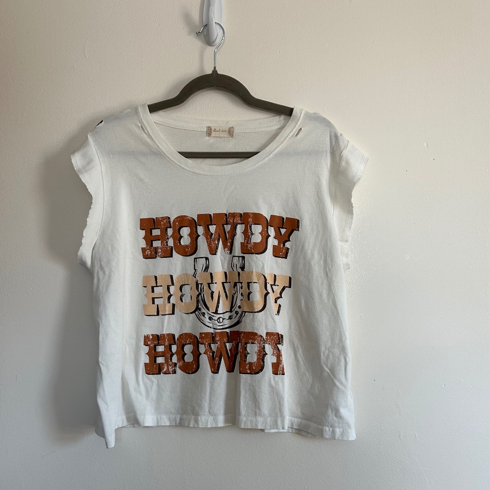 Altar'd State White Tank Top with Brown Graphic 'Howdy'